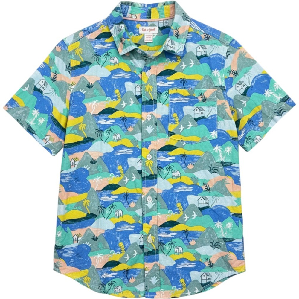 Cat & Jack Boys Tropical Island Print Short Sleeve Rayon Button Down Shirt M8/10
